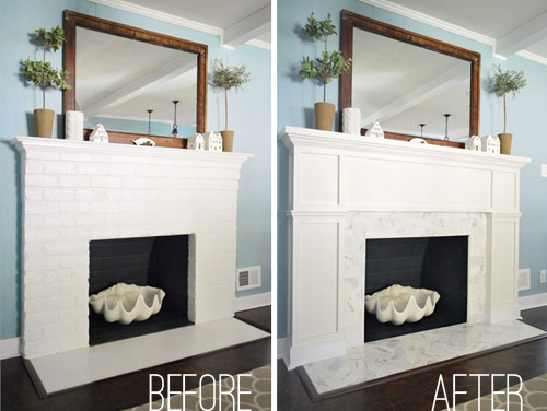 Our $200 Fireplace Makeover (Marble Tile & A New Mantel) | Young House Love