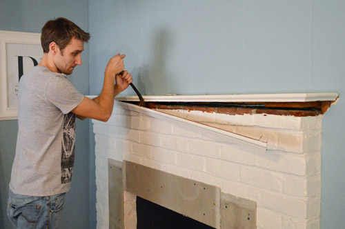 Fireplace Makeover: Tiling The Mantel With Marble Herringbone | Young House Love