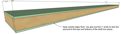 3D buidling plans for adding face trim to DIY floating shelves from Ana White tutorial