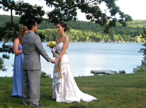 Wedding ceremony in front of lake