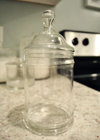 Thrift store glass apothecary jar for Thanksgiving craft