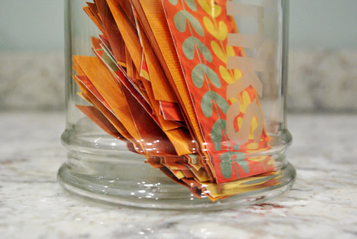 Thanksgiving gratitude jar filled with colorful notes
