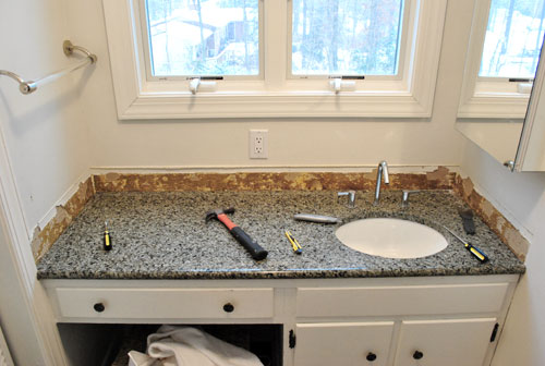 Removing The Side Splash Backsplash From Our Bathroom Sink Young House Love - Pictures Of Bathroom Vanities Without Backsplash