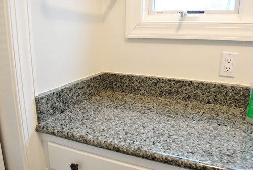 Backsplash From Our Bathroom Sink, How To Install A Granite Vanity Top Backsplash