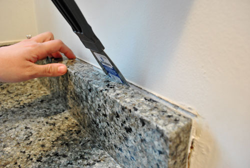 Backsplash From Our Bathroom Sink, Gap Between Granite Countertop And Tile Backsplash