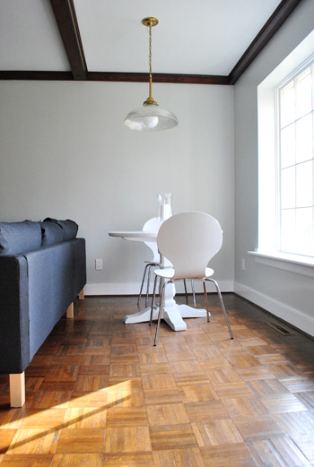 small seating area in living room where ikea sectional sofa was recently installed