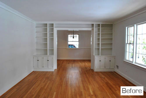 Before Photo Of Living Room With Built-in Bookcases