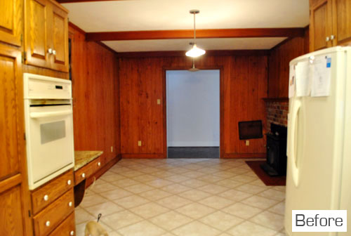 Before Photo of Kitchen Looking Toward Sitting Area