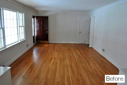 Before Photo Of Living Room In Brick Ranch With Hardwood Floors