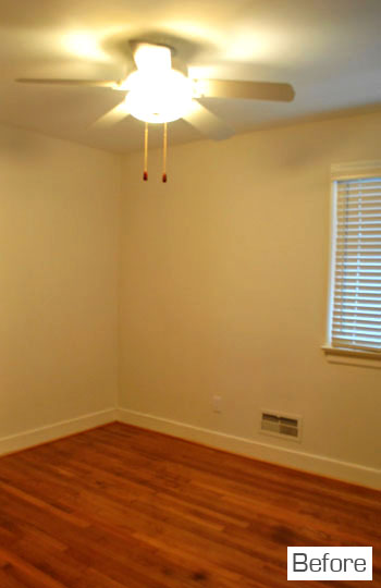 Before Photo of Bedroom With Plain Walls and Ceiling Fan