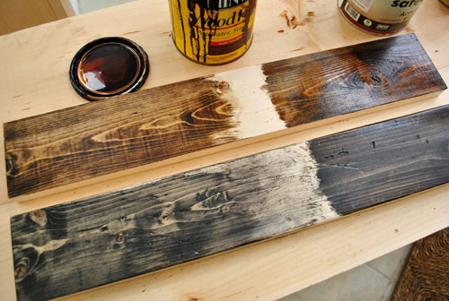 stain color options on new wood boards using Mixwax Dark Walnut and Ebony stain colors