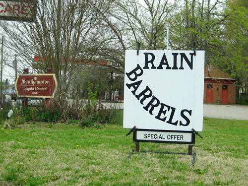 Rain Barrel Sign On Roadsid