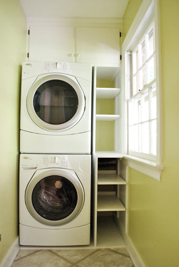 laundry room stacked washer dryer