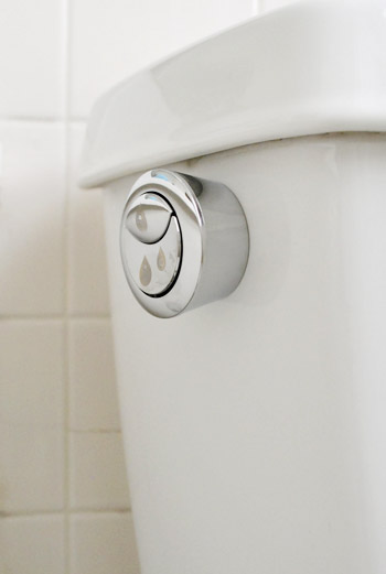 Dual flush button on the side of toilet tank
