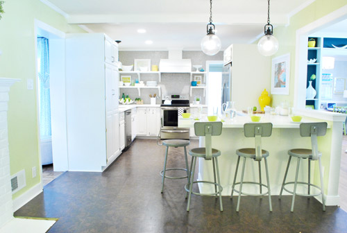 A Kitchen Makeover With Penny Tile And Open Shelves