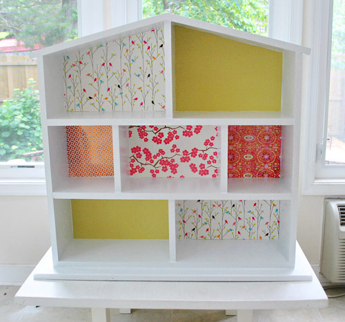 Finished Simple Dollhouse DIY With Wallpaper Background In Each Compartment Room
