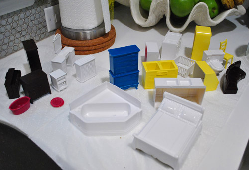 Finished Assortment Of Painted Plastic Dollhouse Furniture