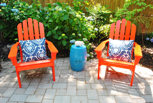 bright red plastic adirondack chairs