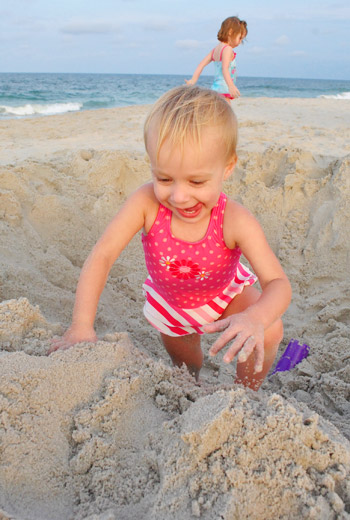 Beach Evening Clara Climbing Out