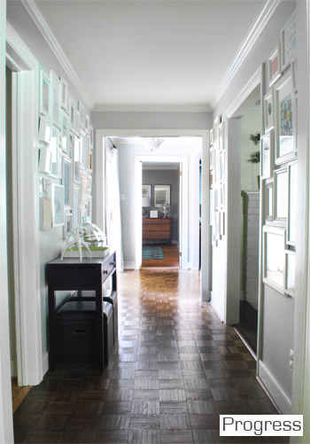 After Photo Of Hallway With Picture Frames Wallpapering All Sides