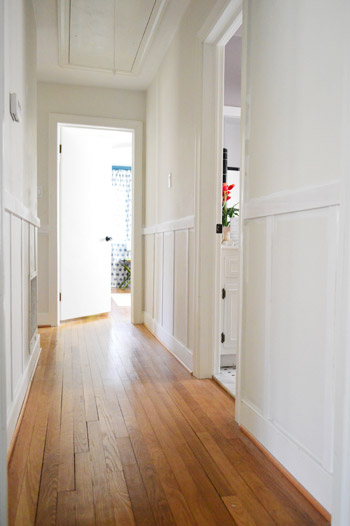 do it yourself board and batten project installed in hallway before being painted