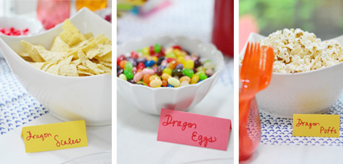 Food Labels For Dragon Birthday Party | Dragon Salsa | Dragon Egg Jelly Beans | Dragon Puffs Popcorn