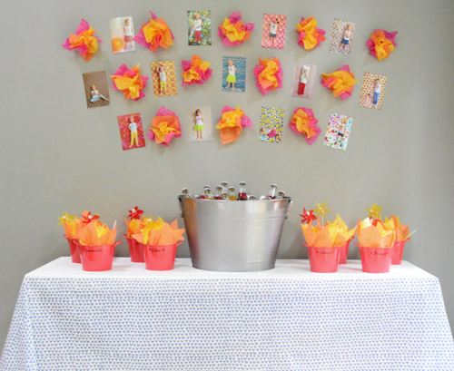Drink And Favor Station For Dragon Theme Birthday Party With Fire Tissue Paper