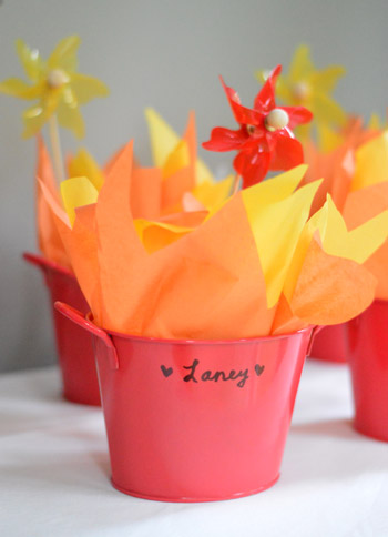Dragon Birthday Party Favor With Bucket With Fiery Yellow Orange Tissue paper