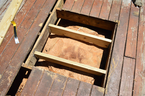 Creating new joists for hole in wooden deck