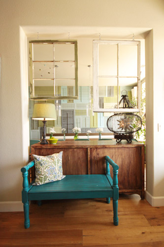 Passthrough With Console Table And Vintage Windows Hanging As Dividers