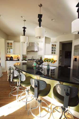 Kitchen With Pendant Lights Made From Hanging Desk Lamps