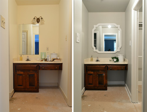 Bathroom Revere Pewter Walls And Black Vanity