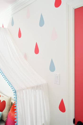 Close Up Of Painted Colorful Raindrop Wall Mural In Girls Bedroom