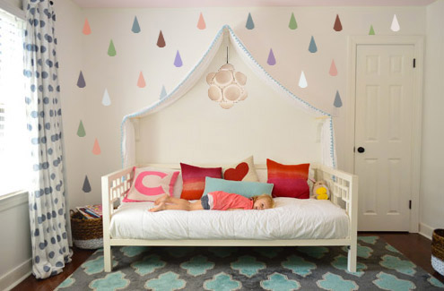 Photoshop mock up of Colorful Raindrop Mural Painted Around Fabric Canopy