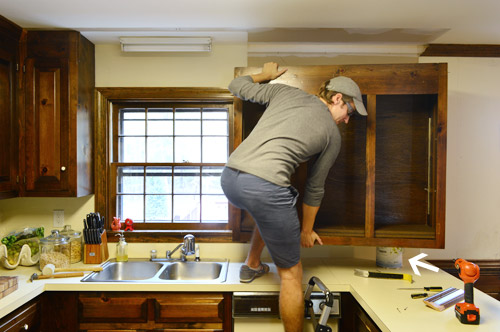 Removing Some Kitchen Cabinets Rehanging One Young House Love   Kitchen 7 Pulling Down 