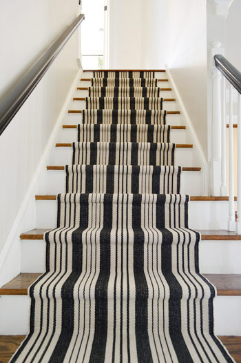 black and white striped stair carpet