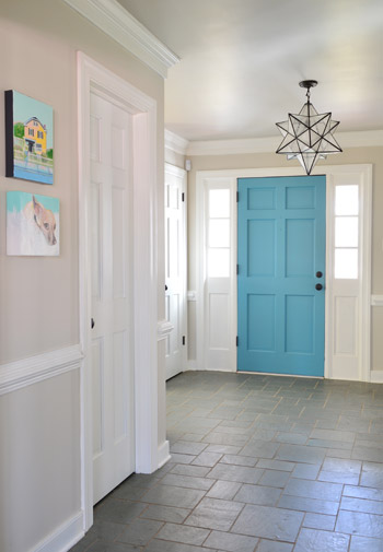 Foyer With Edgecomb Gray Walls Simply White Trim and Revere Pewter Ceiling