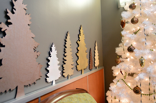 Wood Cut Christmas Trees In Different Sizes And Bronze Gold Spray Paints