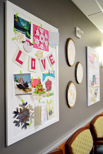 Holiday Corkboard In Childrens Hospital With Christmas Cards