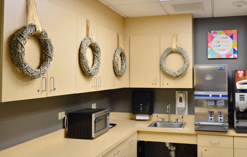 Wreaths Hanging On Hospital Kitchen Shelving