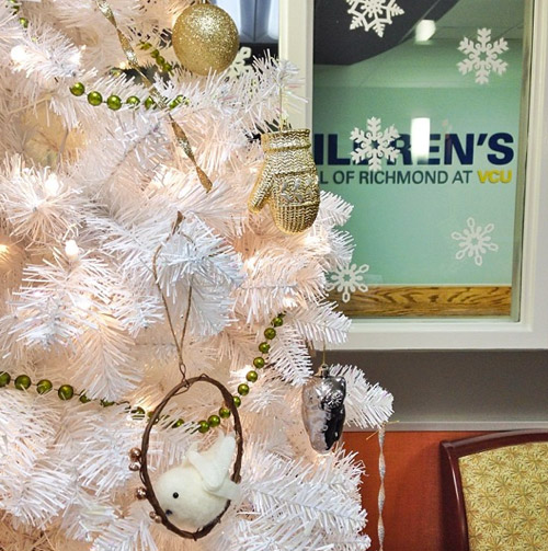White Christmas tree at Childrens Hospital of Richmond with DIY decor