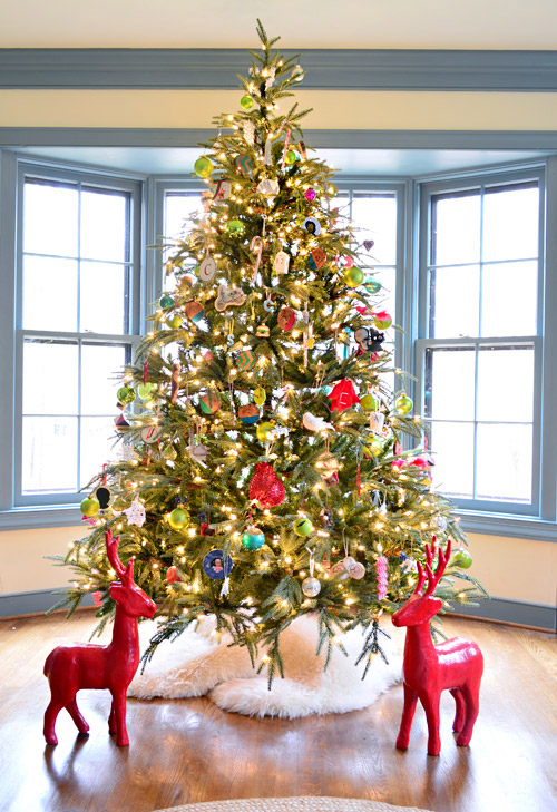 A Christmas tree overloaded with a hodgepodge of sentimental ornaments  accumulated over the years