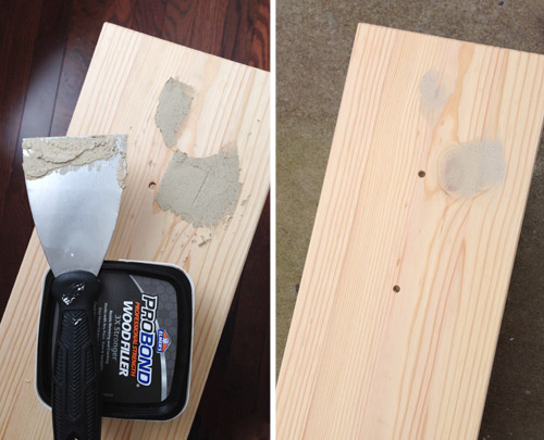 Applying Wood putty over knots in wood to cover them