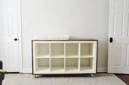 Ikea bookshelf changing outlet table