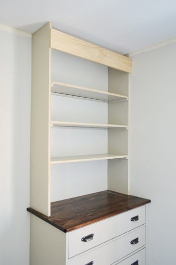 Shelves placed during build of DIY bookshelf