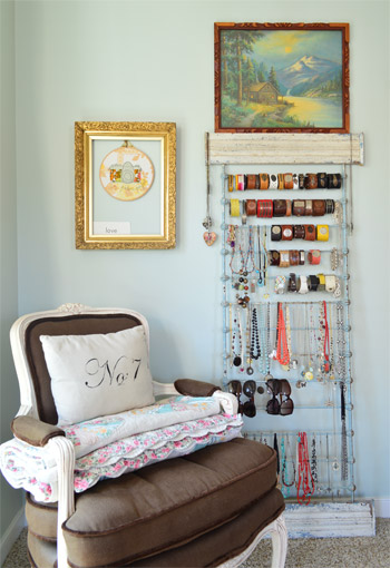 Jewelry Display Rack In Bedroom With Vintage Chair and Art