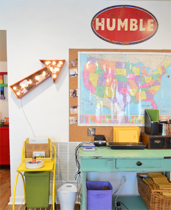 Home Office Craft Room Workspace With Map And Vintage Arrow