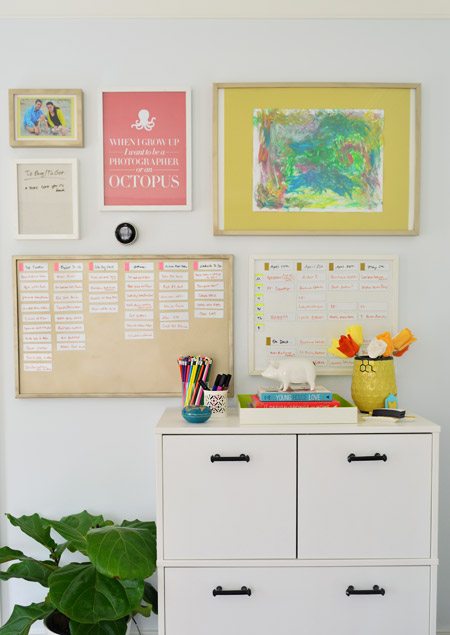 Painted Office Wall Color Pale Pistachio With Framed Art And Colorful Magnet Boards