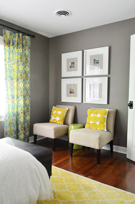 Seating area in guest bedroom with Sparrow walls