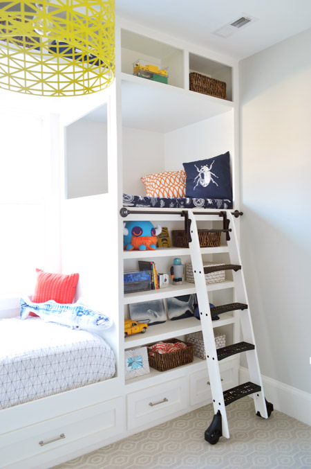 Lofted Reading Area Above Bed In Boys Bedroom